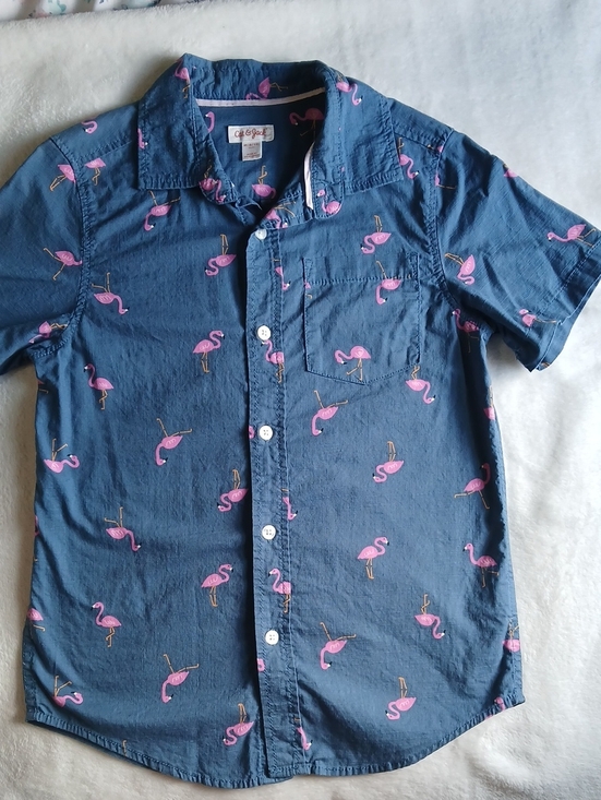 Cat & Jack Other - Kids Cat & Jack Navy Short-Sleeve Button-Down with Pink Flamingo Print